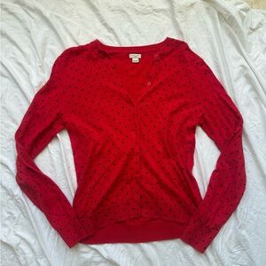J Crew Caryn Cardigan Red and black Polka Dot Women's Sweater